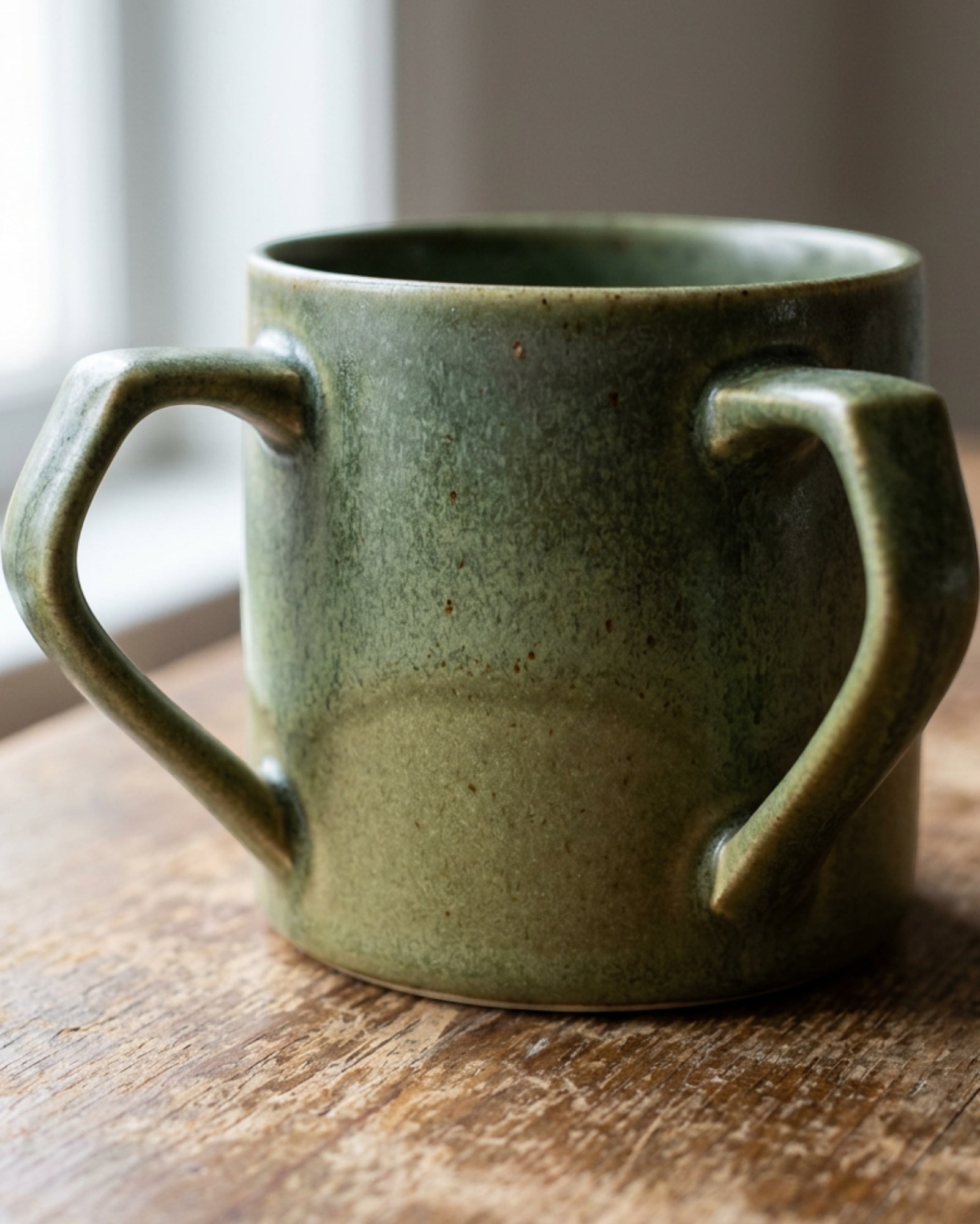 Vaid Reactive-Glaze Wide Ceramic Mug 14 fl oz Moss Green - Detail view