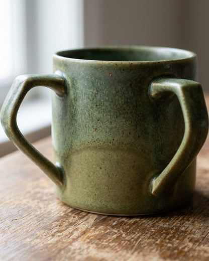Vaid Reactive-Glaze Wide Ceramic Mug 14 fl oz Moss Green - Detail view