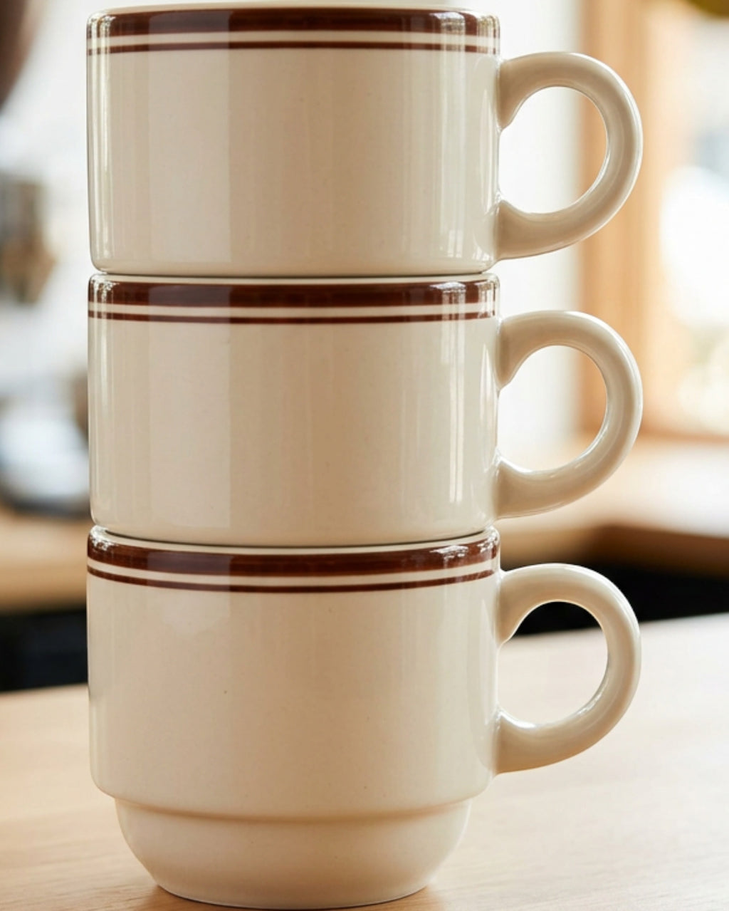 Vaid Stackable Diner Ceramic Mug 12 fl oz Cream with Brown Band - Lifestyle view