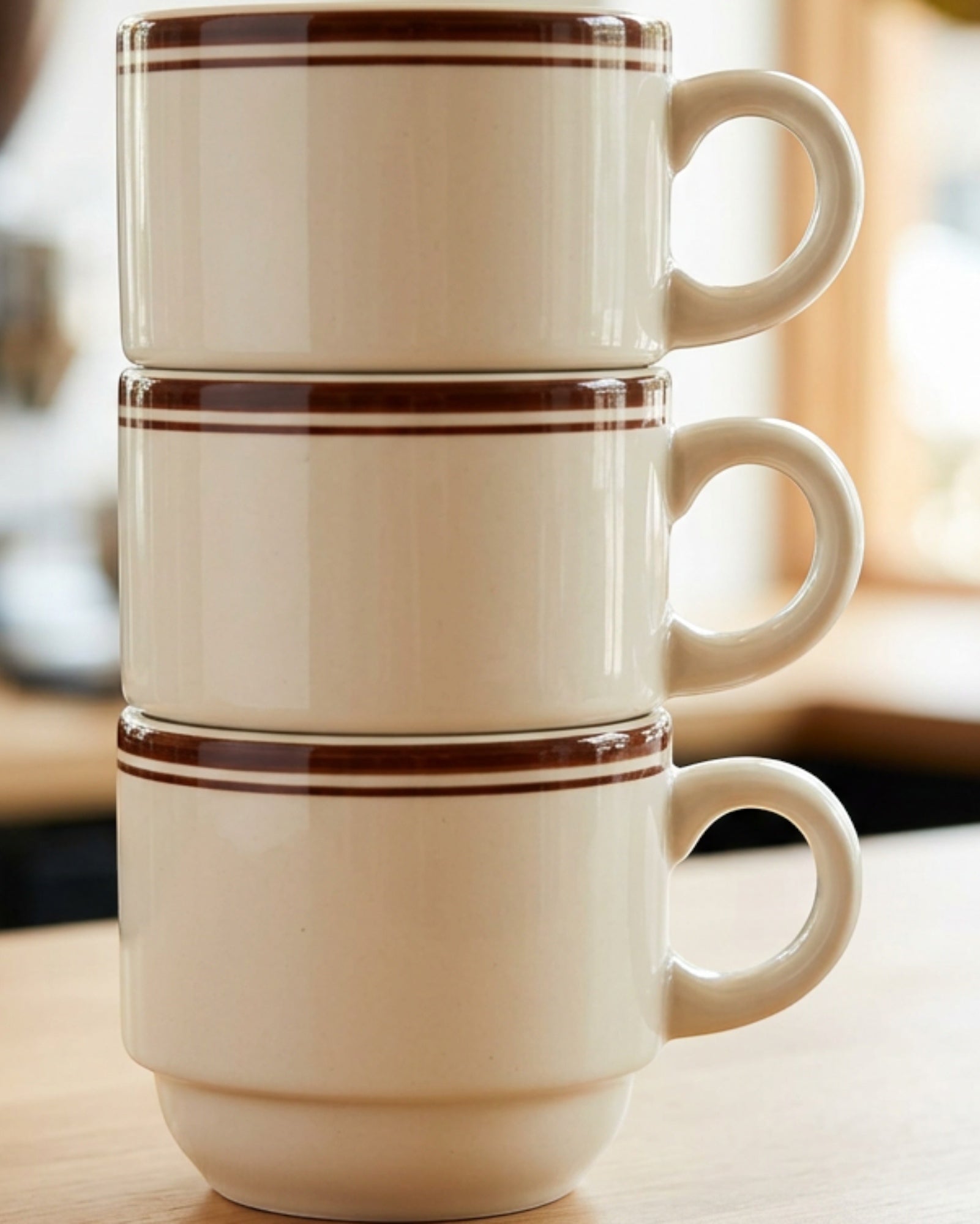 Vaid Stackable Diner Ceramic Mug 12 fl oz Cream with Brown Band - Lifestyle view