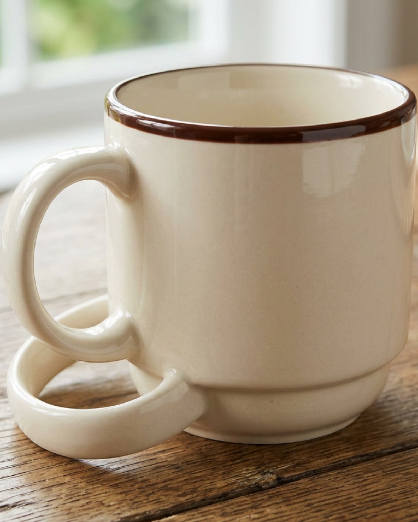 Vaid Stackable Diner Ceramic Mug 12 fl oz Cream with Brown Band - Detail view