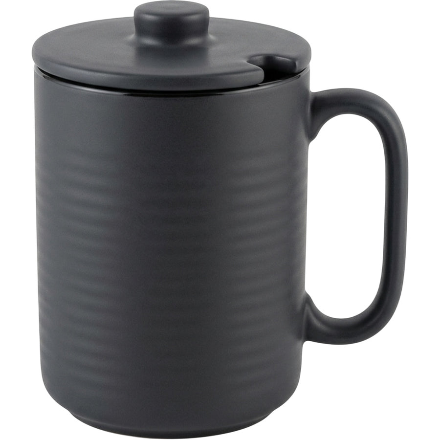 Vaid Tall Stoneware Coffee Mug with Ceramic Lid 15 fl oz Charcoal